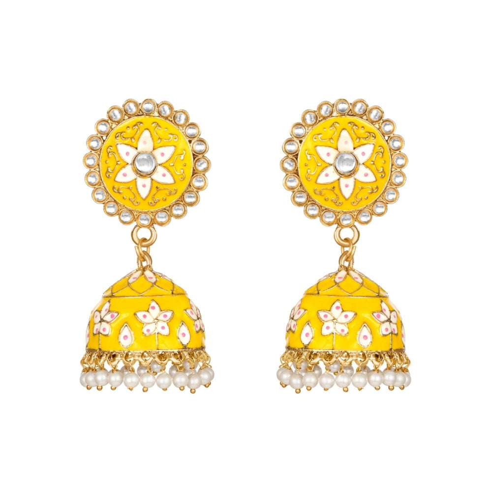 Vaystra Handcrafted Rose Alloy Earrings - Yellow, Edition