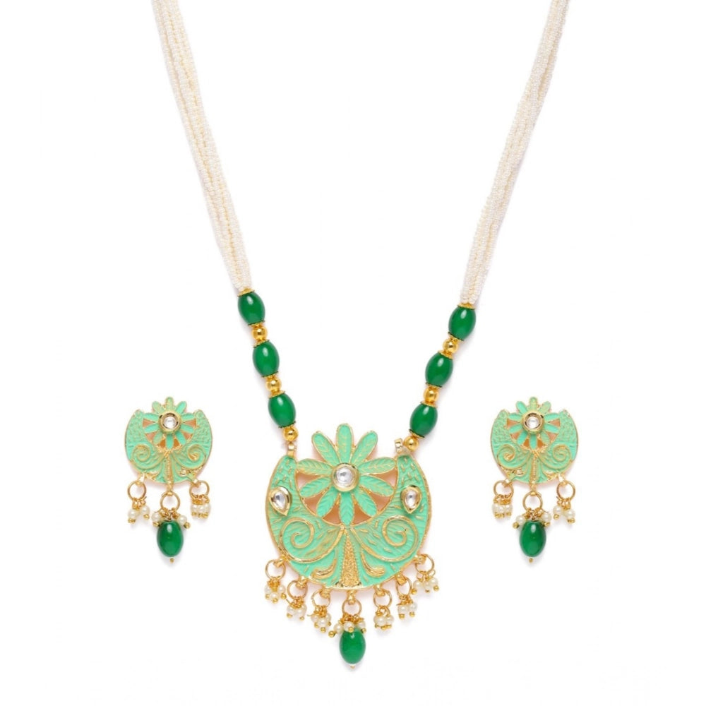 Vaystra Handcrafted Rose Alloy Necklace &amp; Earings Set - Green, Edition