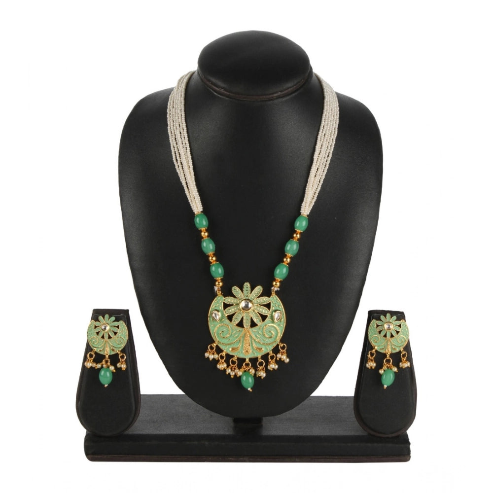 Vaystra Handcrafted Rose Alloy Necklace &amp; Earings Set - Green, Edition