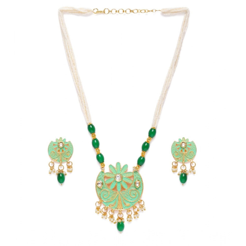 Vaystra Handcrafted Rose Alloy Necklace &amp; Earings Set - Green, Edition