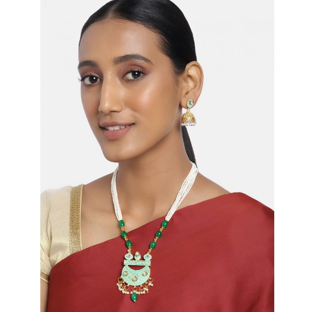 Vaystra Handcrafted Rose Alloy Necklace &amp; Earings Set - Green, Edition