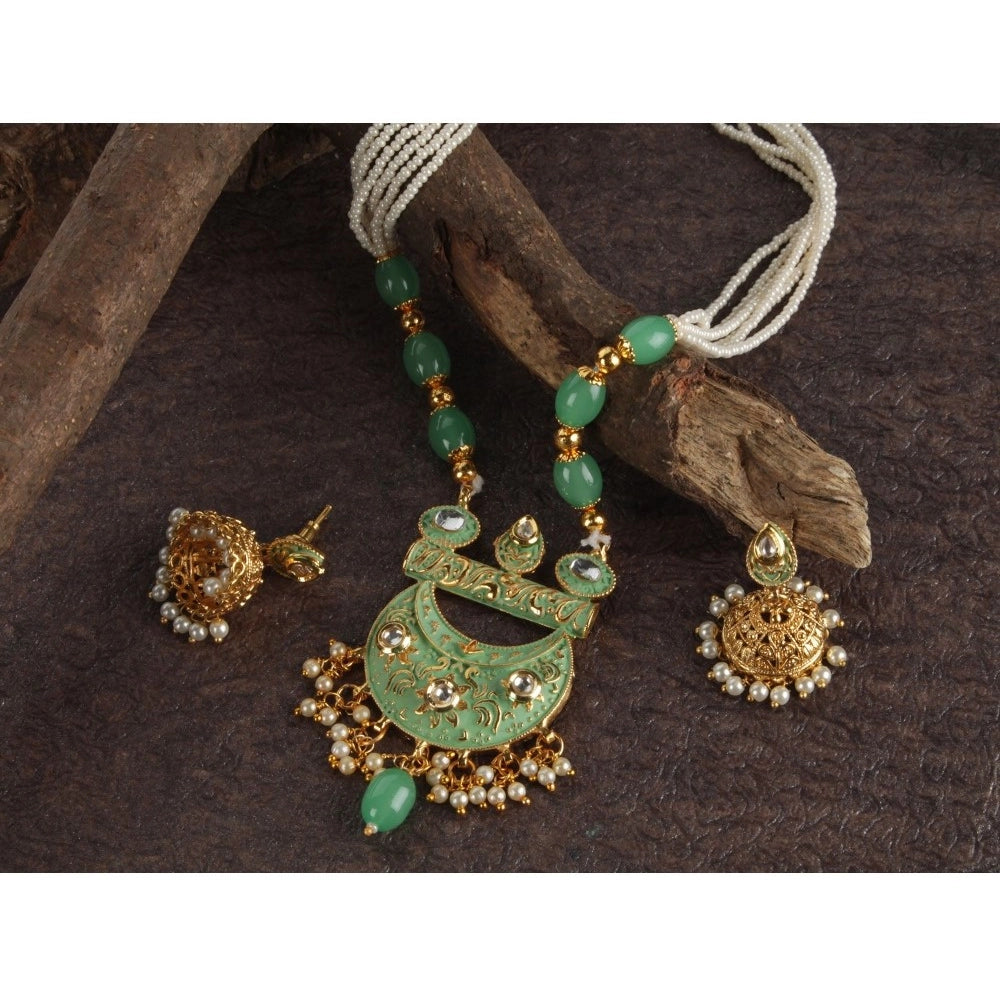 Vaystra Handcrafted Rose Alloy Necklace &amp; Earings Set - Green, Edition