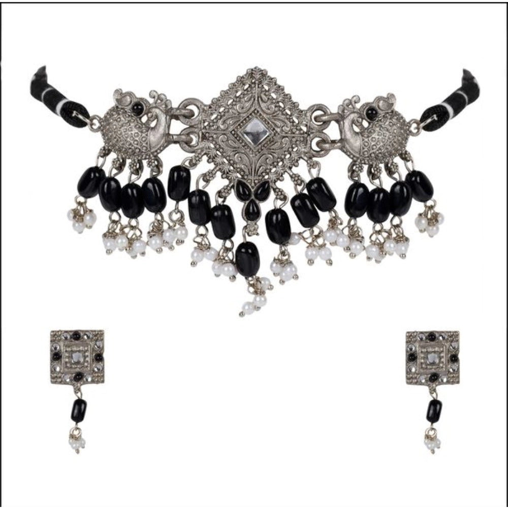 Vaystra Handcrafted Rose Alloy Necklace &amp; Earings Set - Silver, Edition