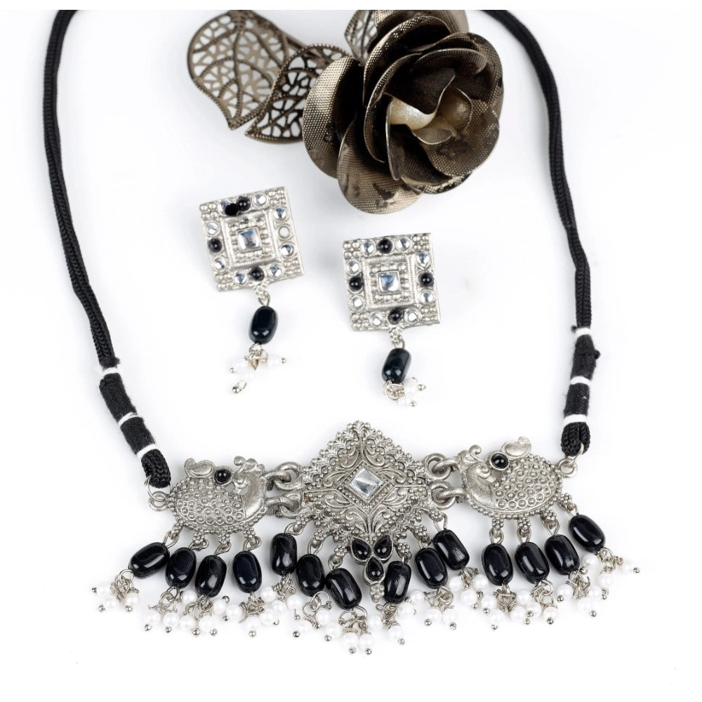 Vaystra Handcrafted Rose Alloy Necklace &amp; Earings Set - Silver, Edition