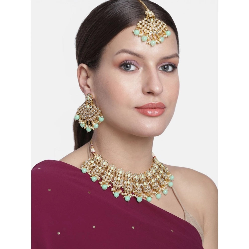 Vaystra Rose Alloy Necklace &amp; Earings Set - Light Green,