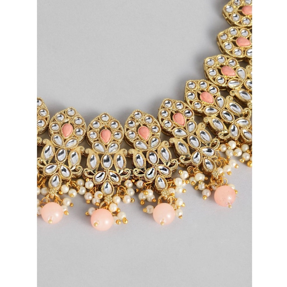 Vaystra Handcrafted Rose Alloy Necklace &amp; Earings Set - Pink, Edition