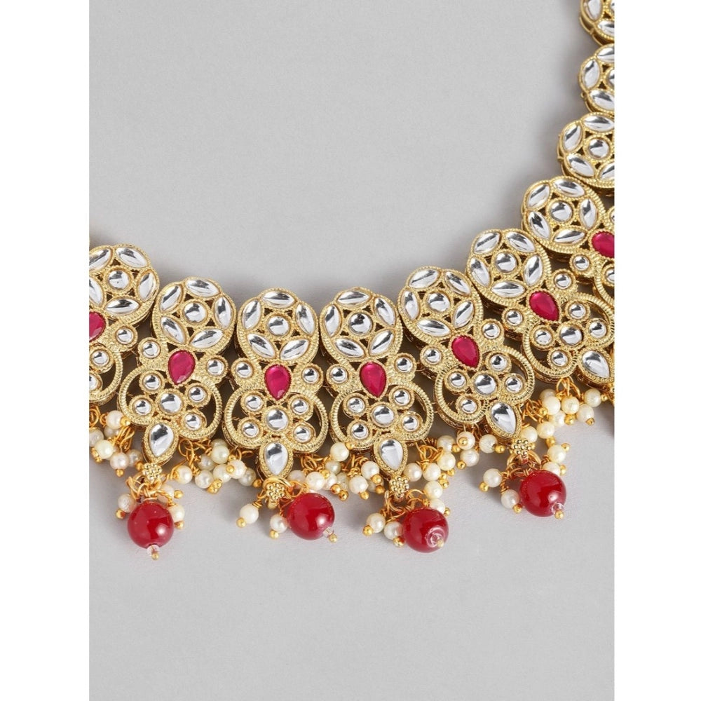 Vaystra Handcrafted Rose Alloy Necklace &amp; Earings Set - Red, Edition