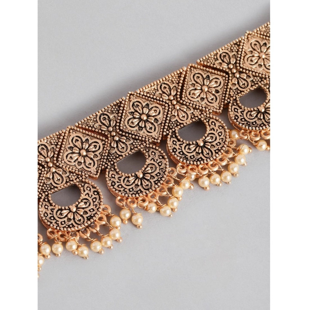 Vaystra Rose Alloy Necklace &amp; Earings Set - Gold,
