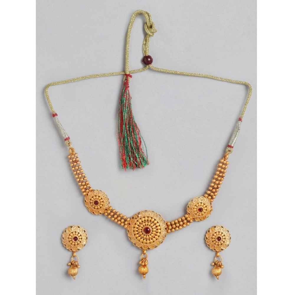 Vaystra Rose Alloy Necklace &amp; Earings Set - Gold,