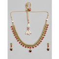 Vaystra Handcrafted Rose Alloy Necklace &amp; Earings Set - Green & Red, Edition