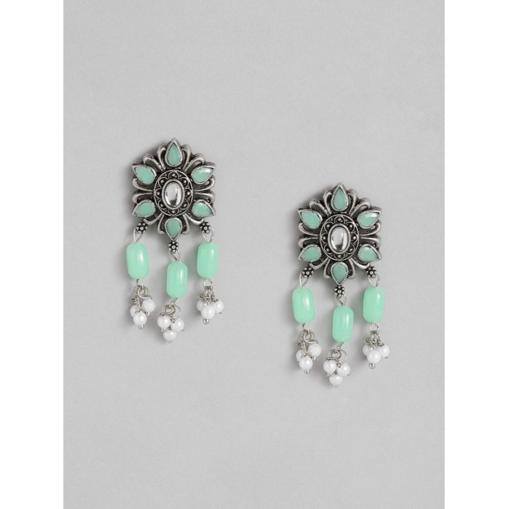 Vaystra Gold Plated Rose Alloy Necklace &amp; Earings Set in Light Green,