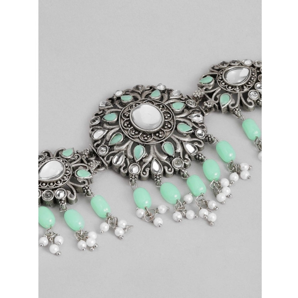 Vaystra Gold Plated Rose Alloy Necklace &amp; Earings Set in Light Green,