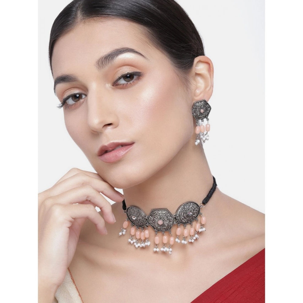 Vaystra Handcrafted Rose Alloy Necklace &amp; Earings Set - Orange, Edition