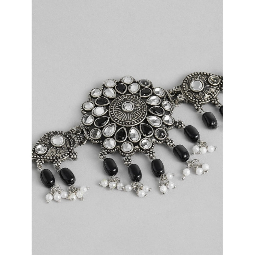 Vaystra Rose Alloy Necklace &amp; Earings Set - Black,