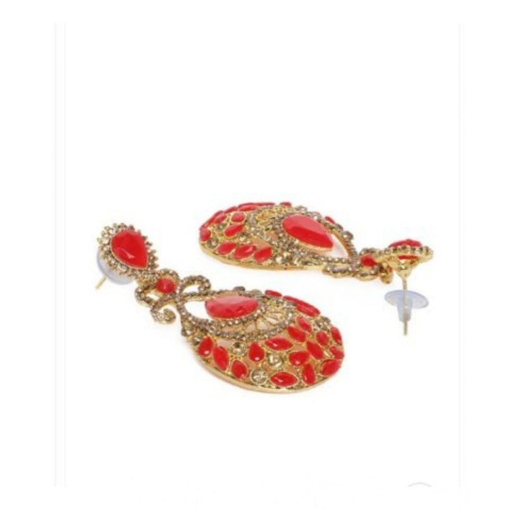 Vaystra Handcrafted Rose Alloy Earrings - Gold & Red, Edition
