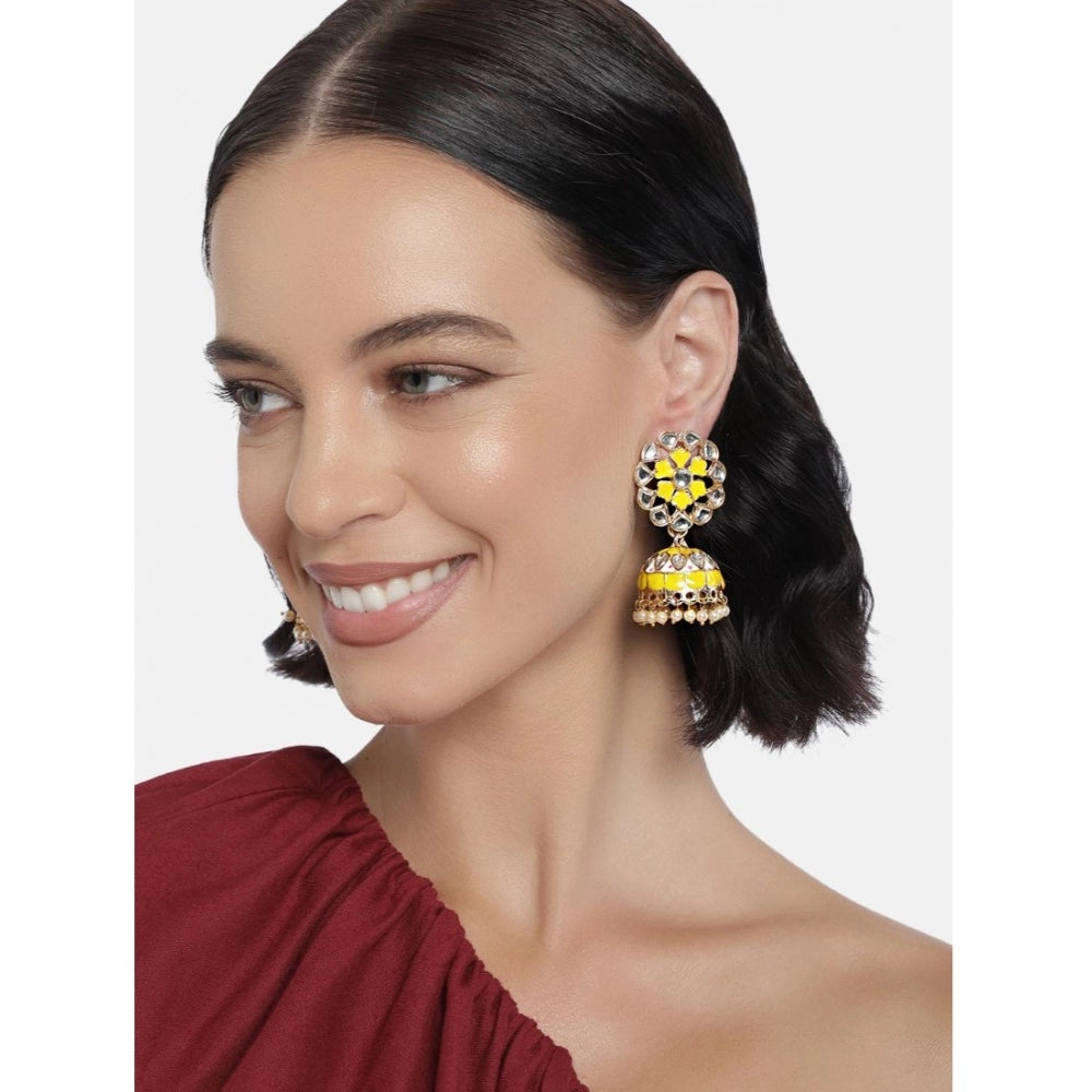 Vaystra Handcrafted Rose Alloy Earrings - Yellow, Edition
