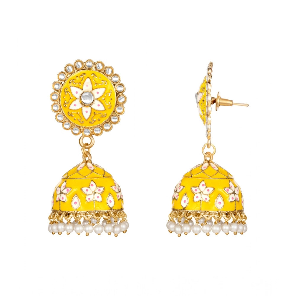 Vaystra Handcrafted Rose Alloy Earrings - Yellow, Edition