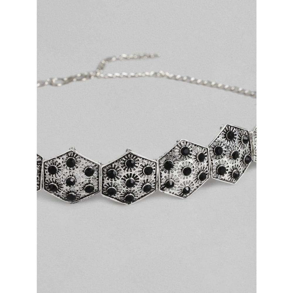 Vaystra Rose Alloy Choker - Silver & Black,