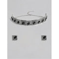 Vaystra Gold Plated Rose Alloy Necklace &amp; Earings Set in Silver & Black,