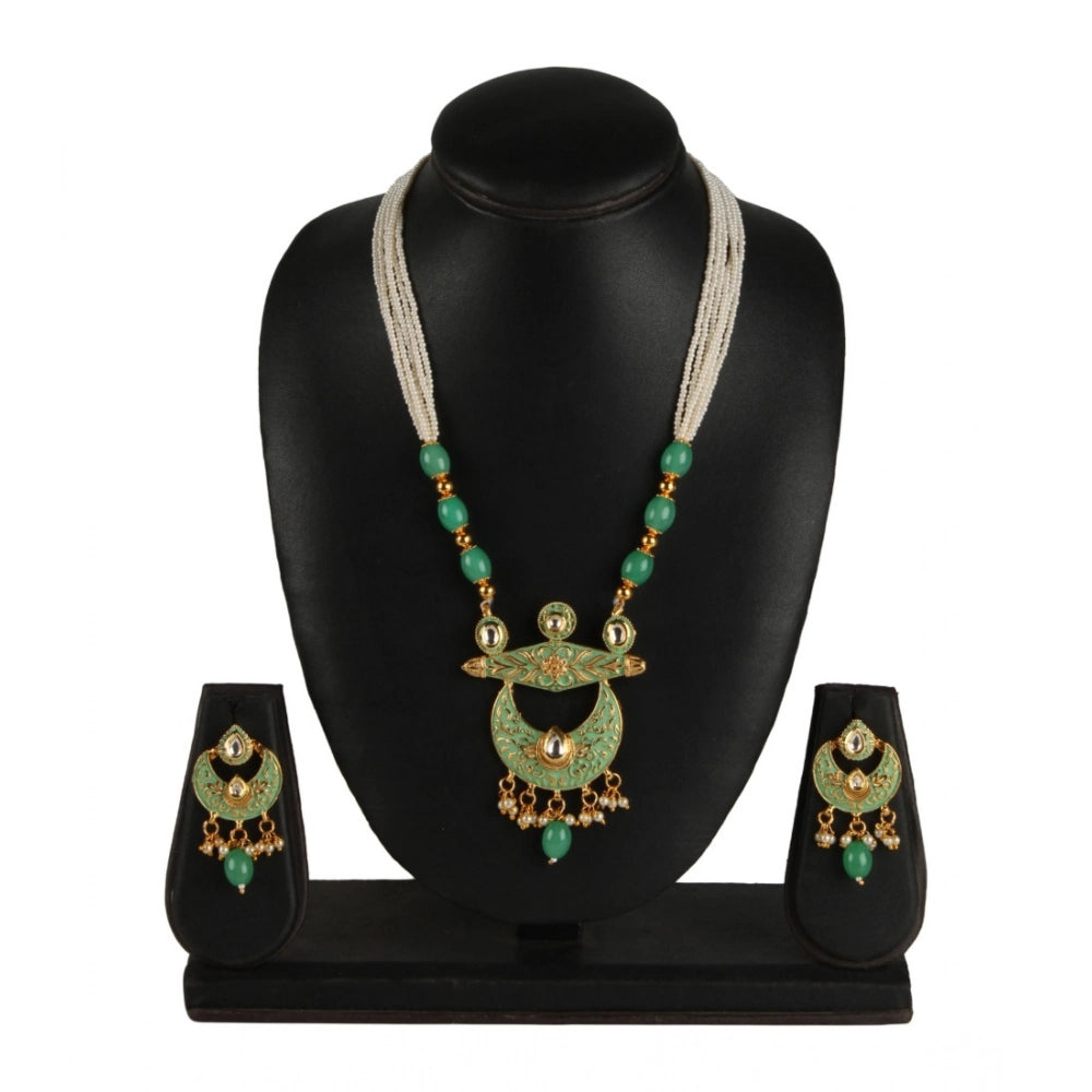 Vaystra Handcrafted Rose Alloy Necklace &amp; Earings Set - Green, Edition