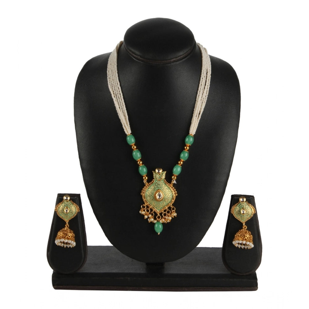 Vaystra Rose Alloy Necklace &amp; Earings Set - Green,