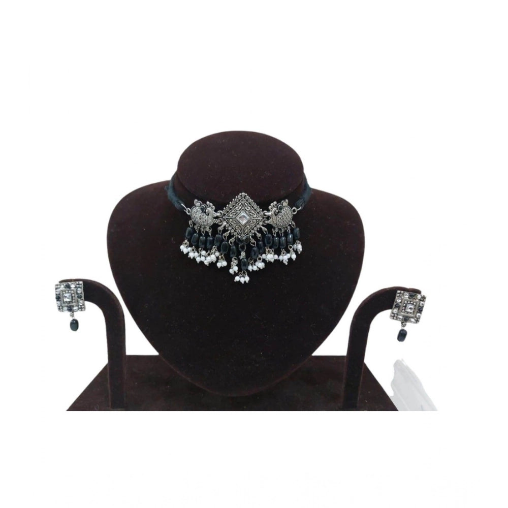 Vaystra Handcrafted Rose Alloy Necklace &amp; Earings Set - Silver, Edition