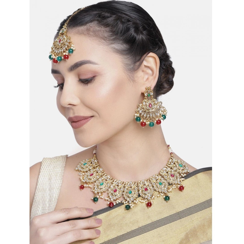 Vaystra Gold Plated Rose Alloy Necklace &amp; Earings Set in Light Green,