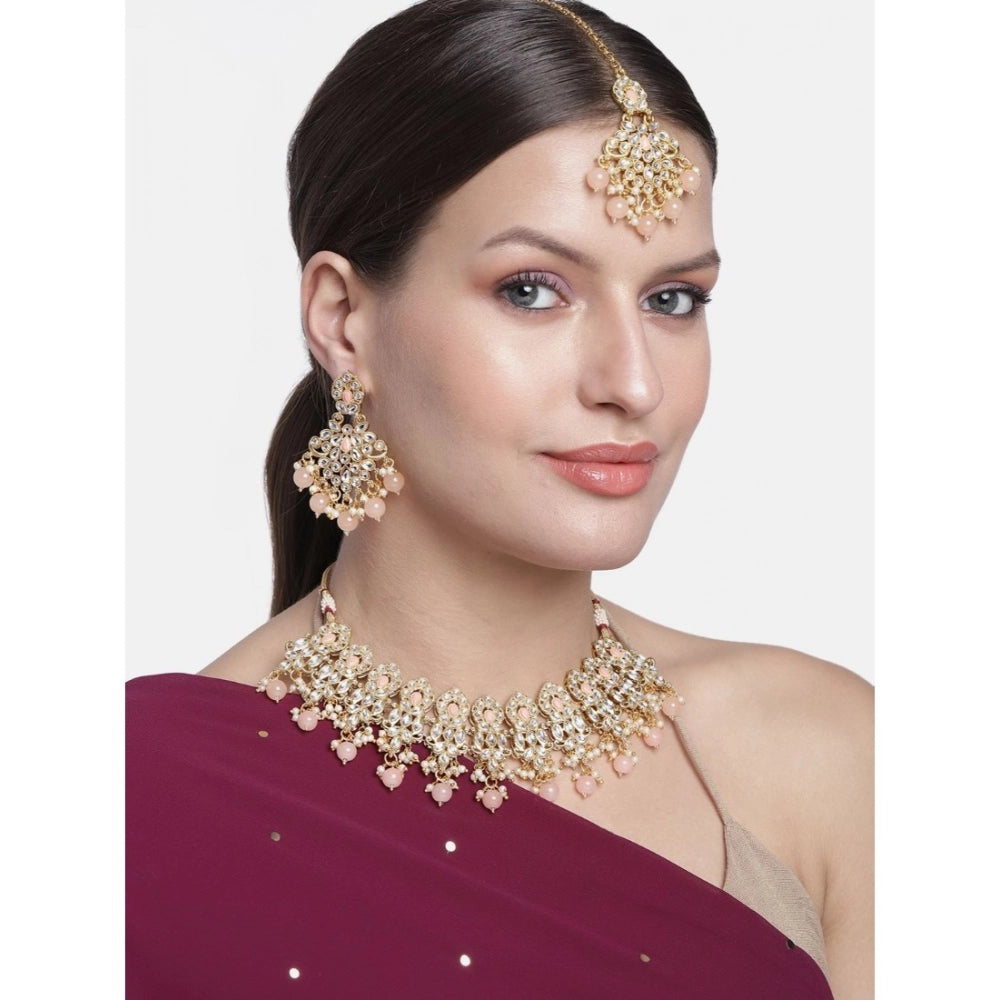Vaystra Handcrafted Rose Alloy Necklace &amp; Earings Set - Pink, Edition