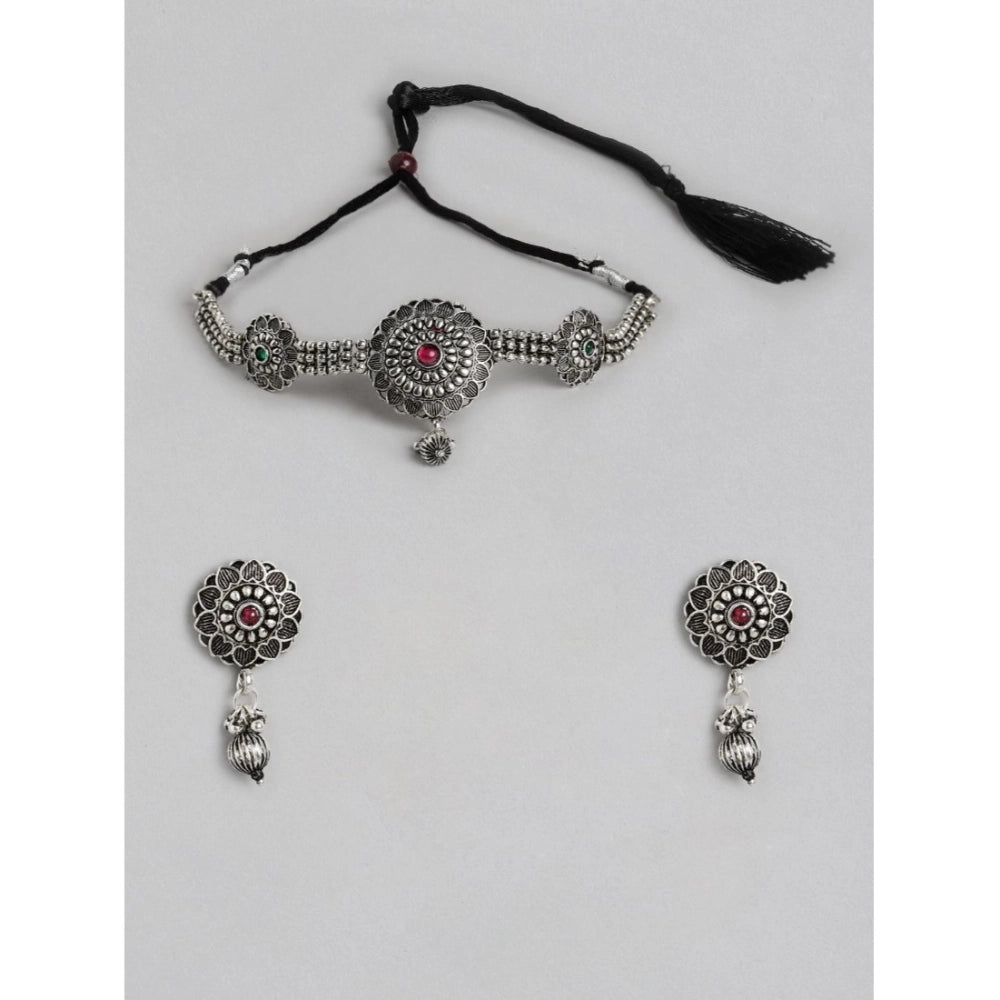Vaystra Handcrafted Rose Alloy Necklace &amp; Earings Set - Silver, Edition