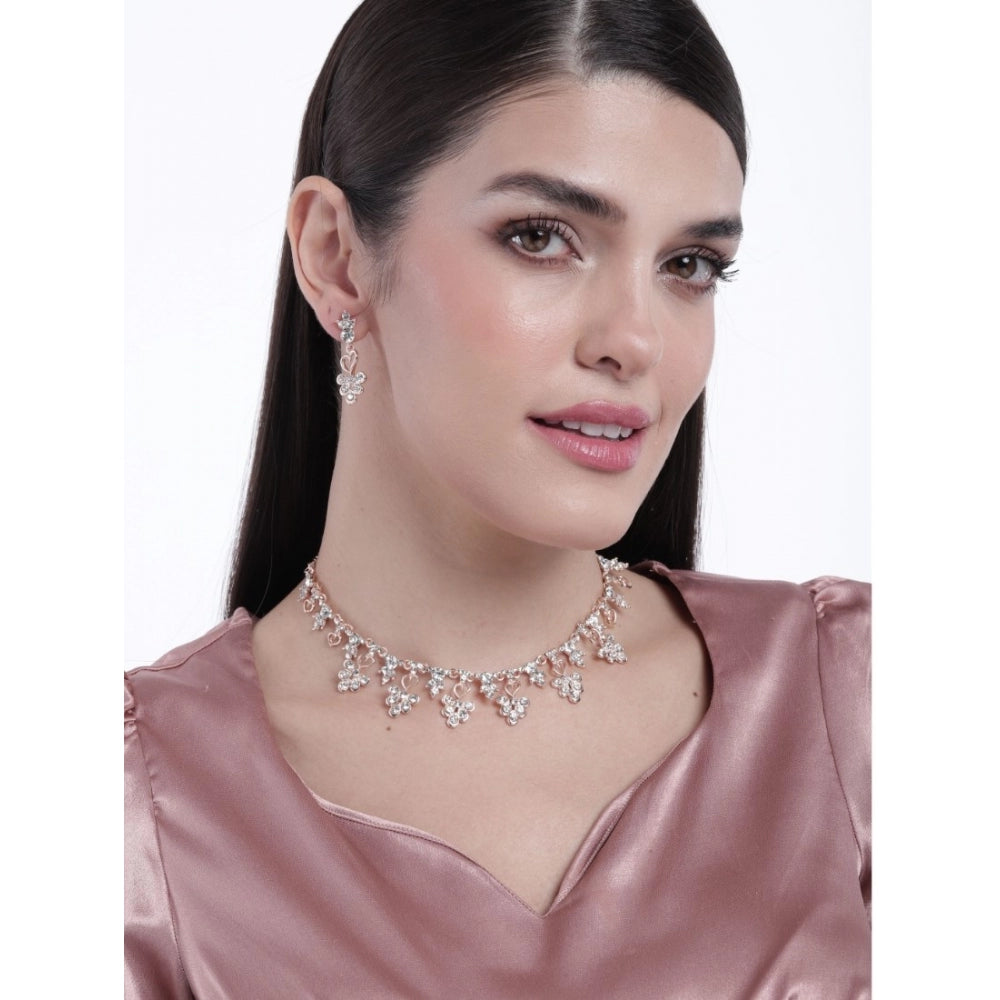 Vaystra Gold Plated Rose Brass Necklace &amp; Earings Set in Gold,