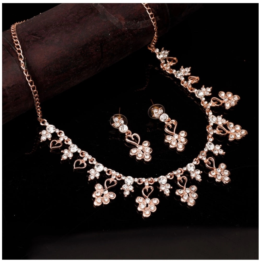 Vaystra Gold Plated Rose Brass Necklace &amp; Earings Set in Gold,