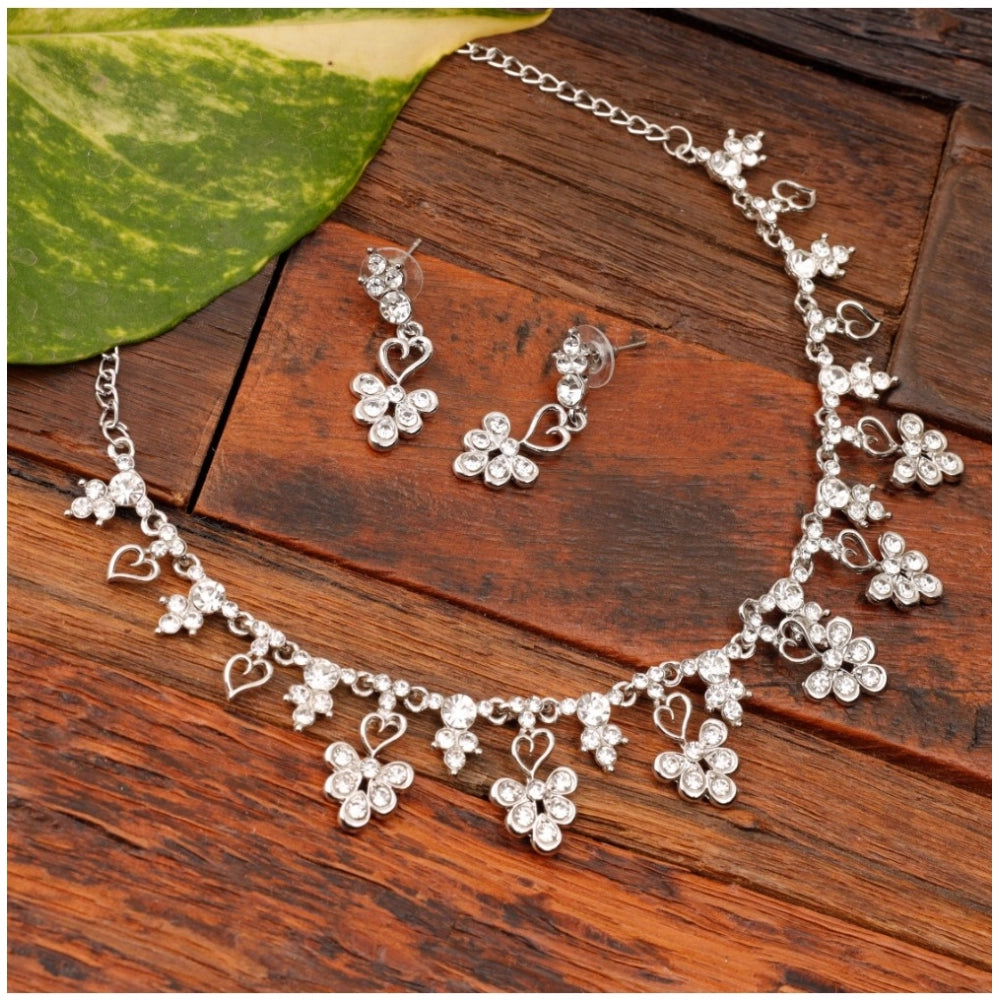 Vaystra Gold Plated Rose Brass Necklace &amp; Earings Set in Silver,