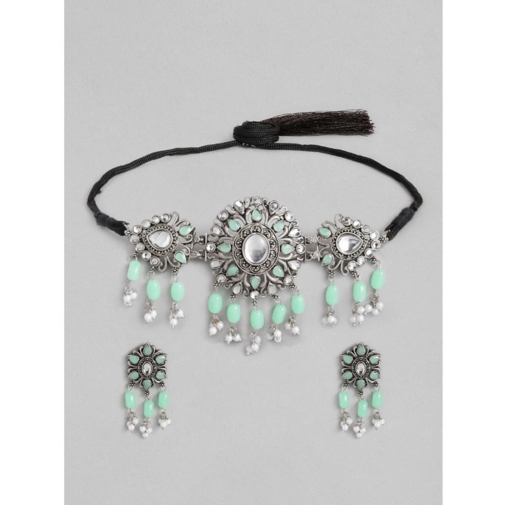 Vaystra Gold Plated Rose Alloy Necklace &amp; Earings Set in Light Green,