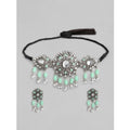 Vaystra Gold Plated Rose Alloy Necklace &amp; Earings Set in Light Green,