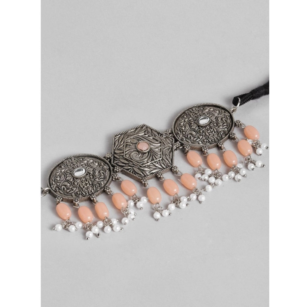 Vaystra Handcrafted Rose Alloy Necklace &amp; Earings Set - Orange, Edition