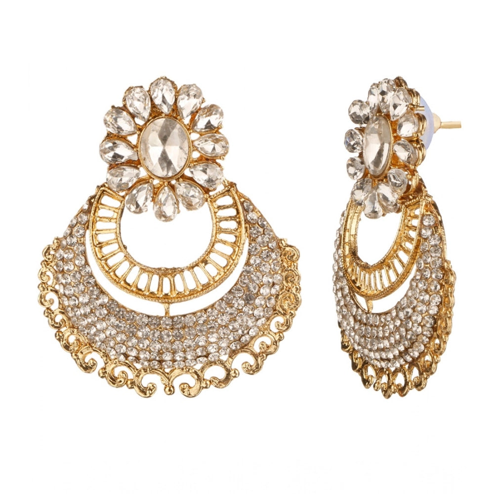Vaystra Rose Alloy Kundan Earrings &amp; Mangtikka - White,