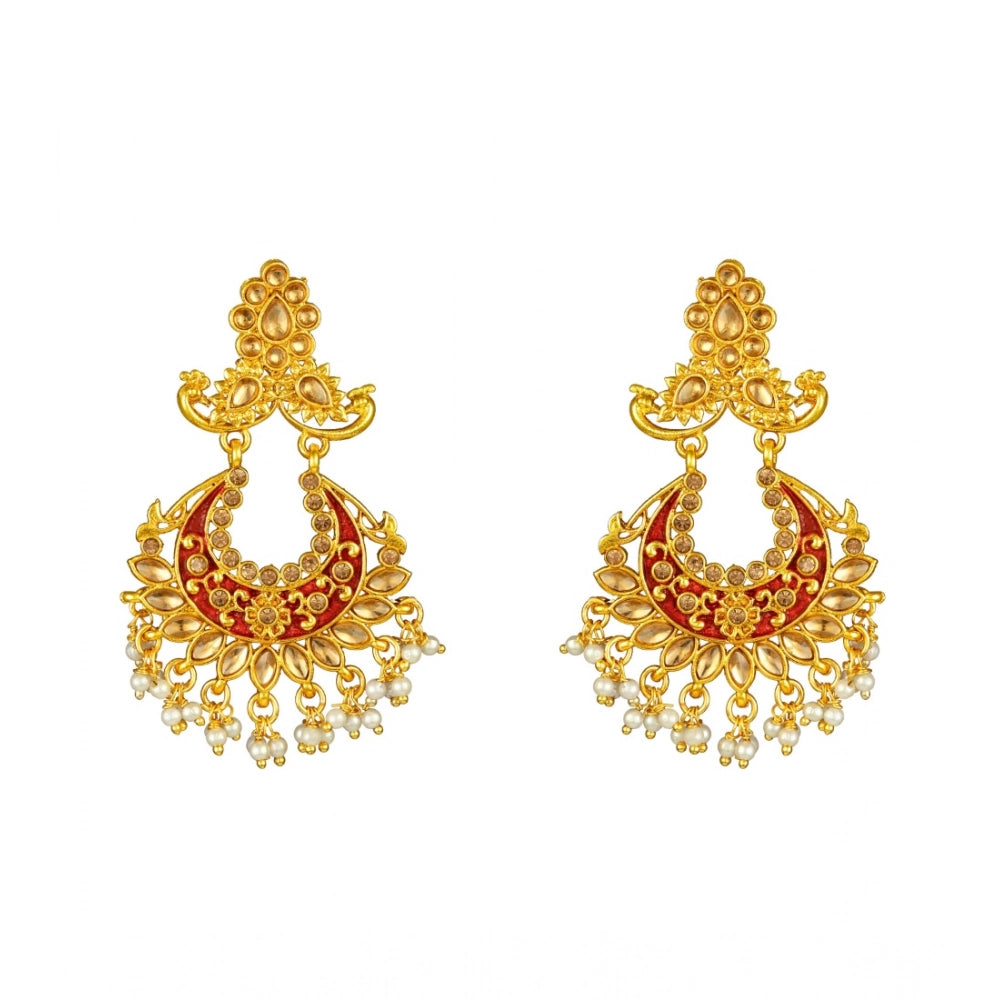 Vaystra Gold Plated Rose Alloy Kundan Earrings &amp; Mangtikka in Maroon,