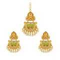 Vaystra Gold Plated Rose Alloy Kundan Earrings &amp; Mangtikka in Green,