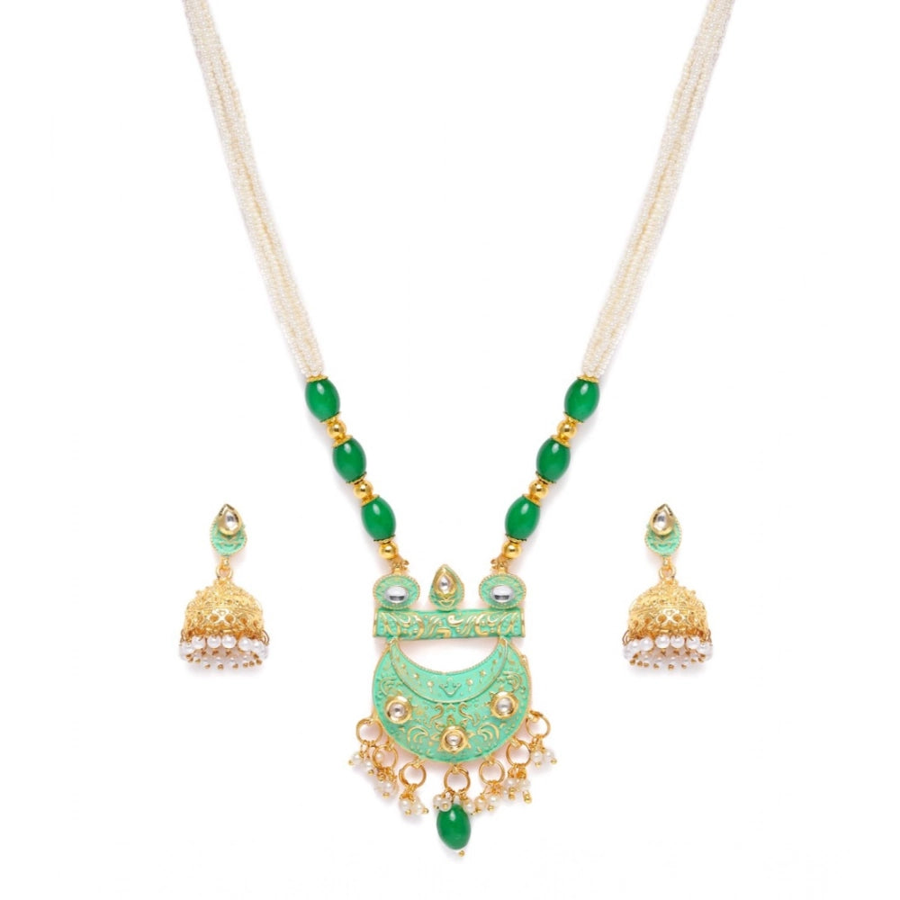 Vaystra Handcrafted Rose Alloy Necklace &amp; Earings Set - Green, Edition