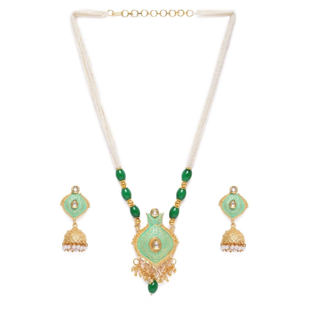 Vaystra Rose Alloy Necklace &amp; Earings Set - Green,