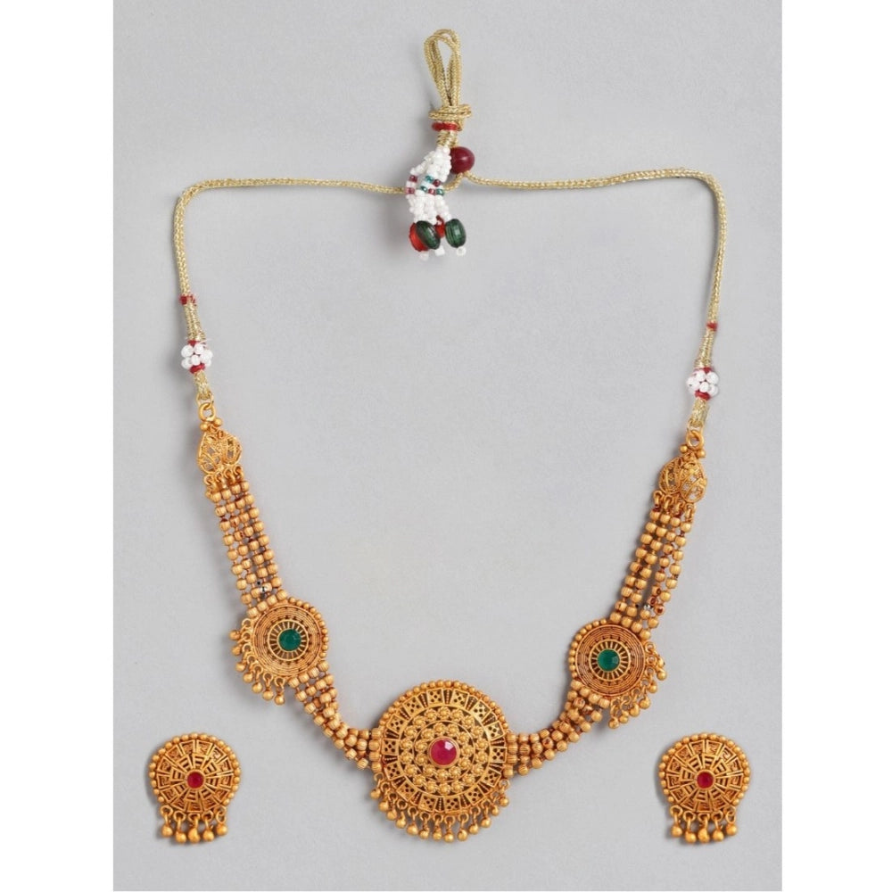 Vaystra Gold Plated Rose Alloy Necklace &amp; Earings Set in Multicolor,
