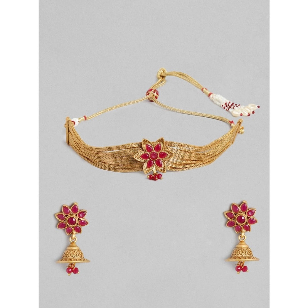 Vaystra Gold Plated Rose Alloy Necklace &amp; Earings Set in Gold,