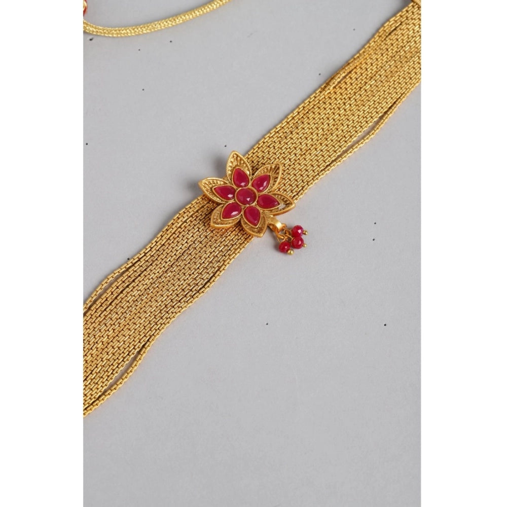 Vaystra Gold Plated Rose Alloy Necklace &amp; Earings Set in Gold,
