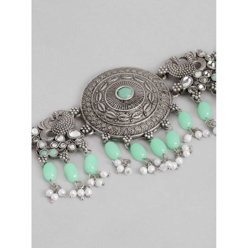 Vaystra Rose Alloy Necklace &amp; Earings Set - Light Green,
