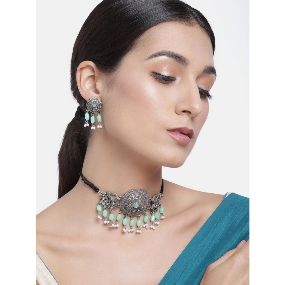 Vaystra Rose Alloy Necklace &amp; Earings Set - Light Green,