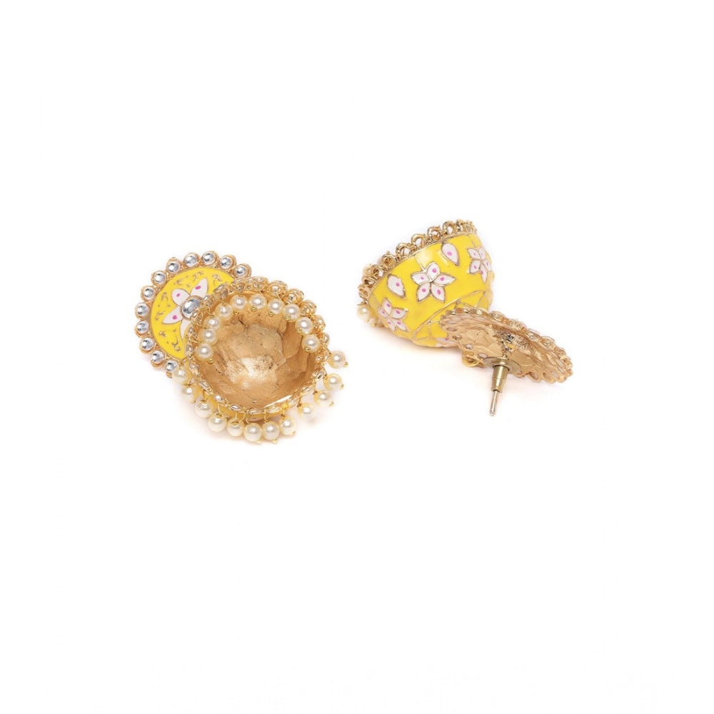 Vaystra Handcrafted Rose Alloy Earrings - Yellow, Edition