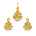 Vaystra Gold Plated Rose Alloy Kundan Earrings &amp; Mangtikka in Green,