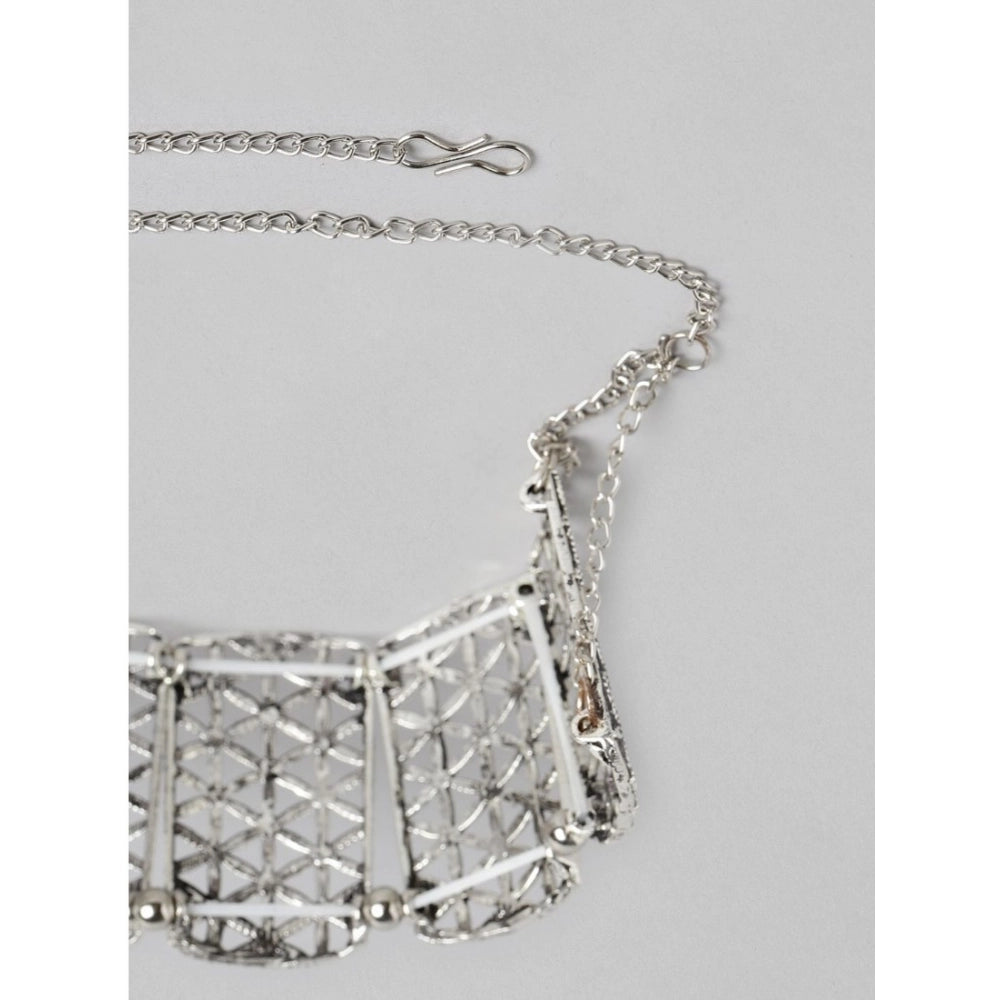 Vaystra Handcrafted Rose Alloy Choker - Silver, Edition