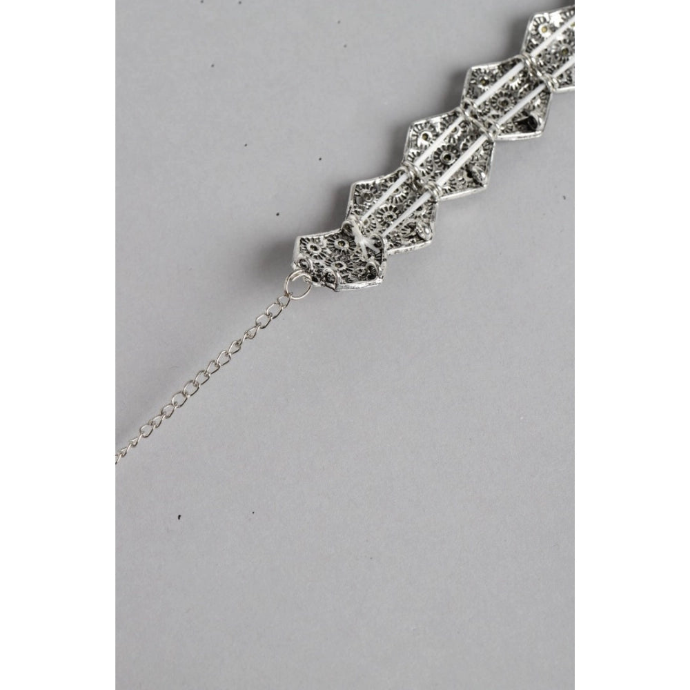 Vaystra Rose Alloy Choker - Silver & Black,