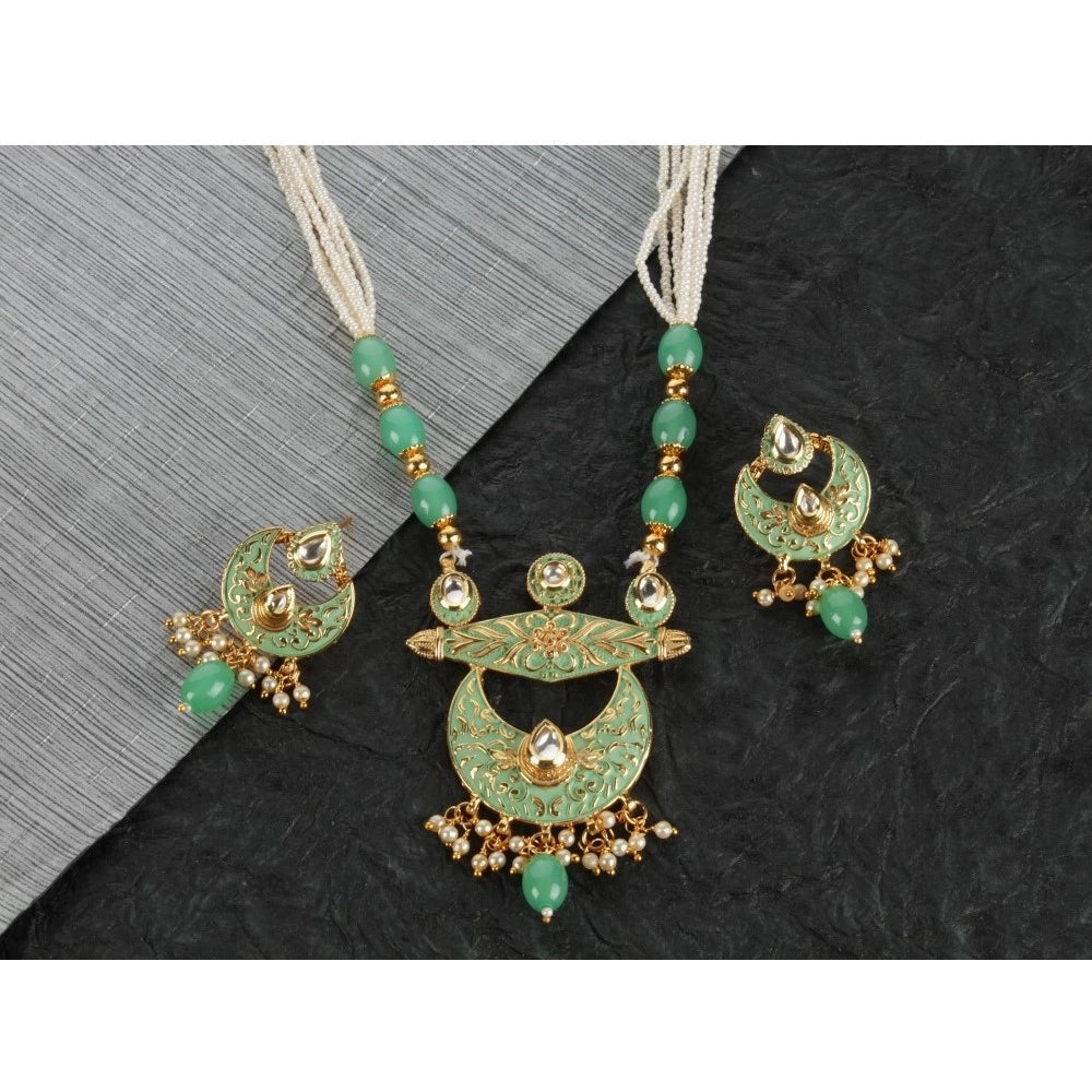 Vaystra Handcrafted Rose Alloy Necklace &amp; Earings Set - Green, Edition